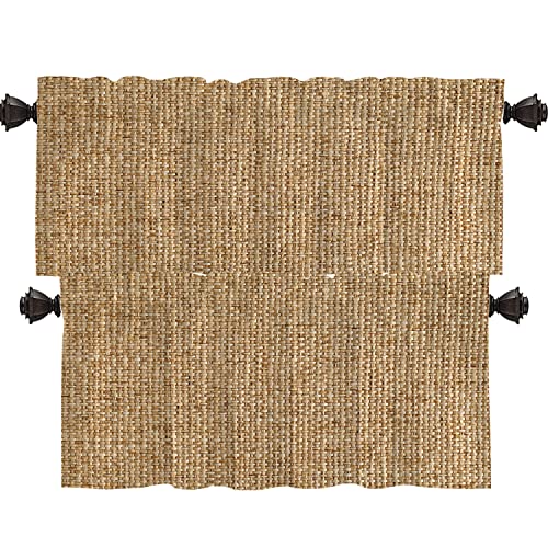 Shrahala Linen Texture Jute Kitchen Valances, Yellow Texture Woven Fabric Natural Half Window Curtain Window Treatment Multilayer Polyester Blackout For Living Room Bathroom 2 Pack 52 X 16 In #TOP28