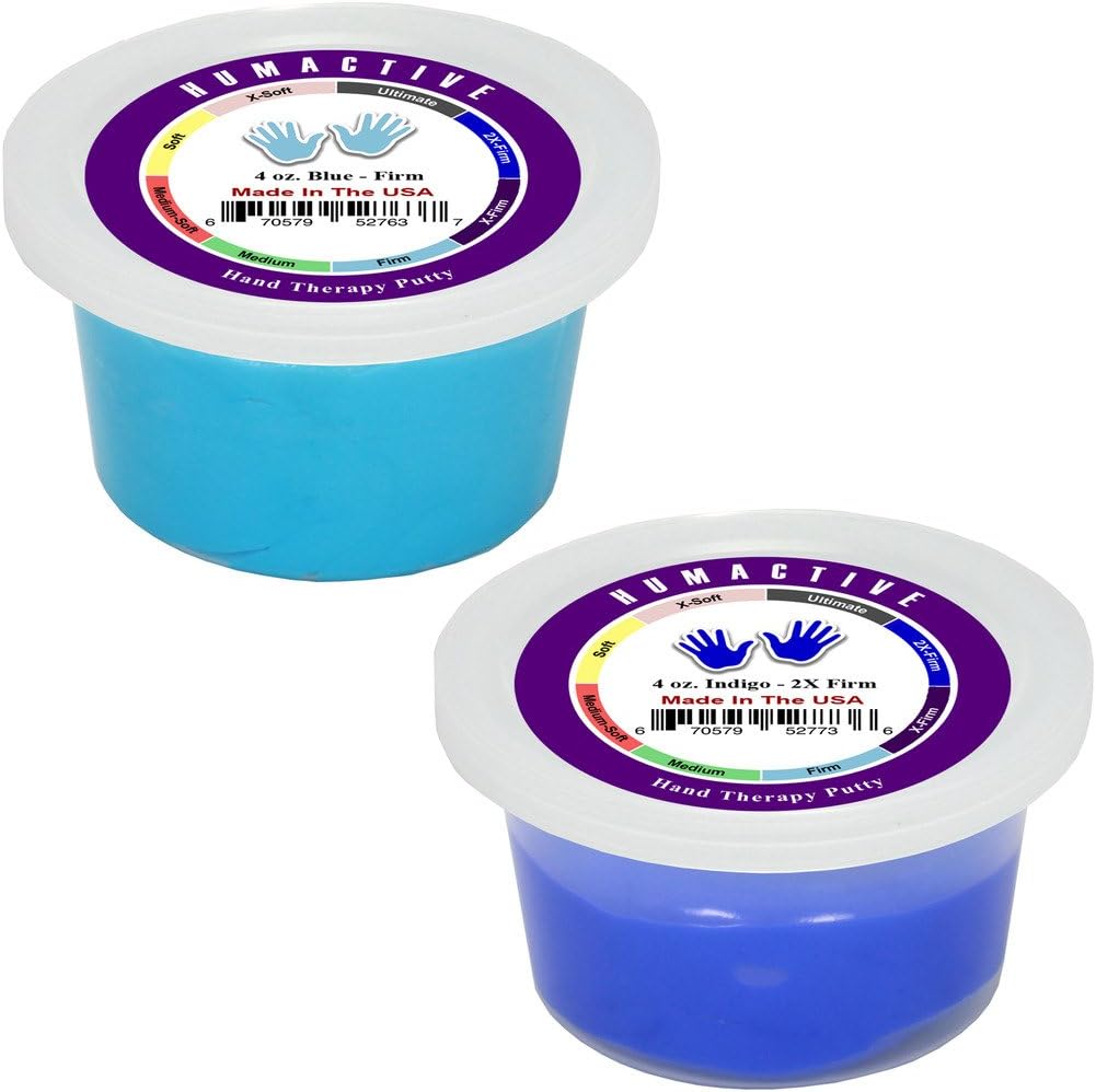 Hand Therapy Putty, Set of 2-4 Ounce, Firm / 2X-Firm Resistances (Blue/Indigo)