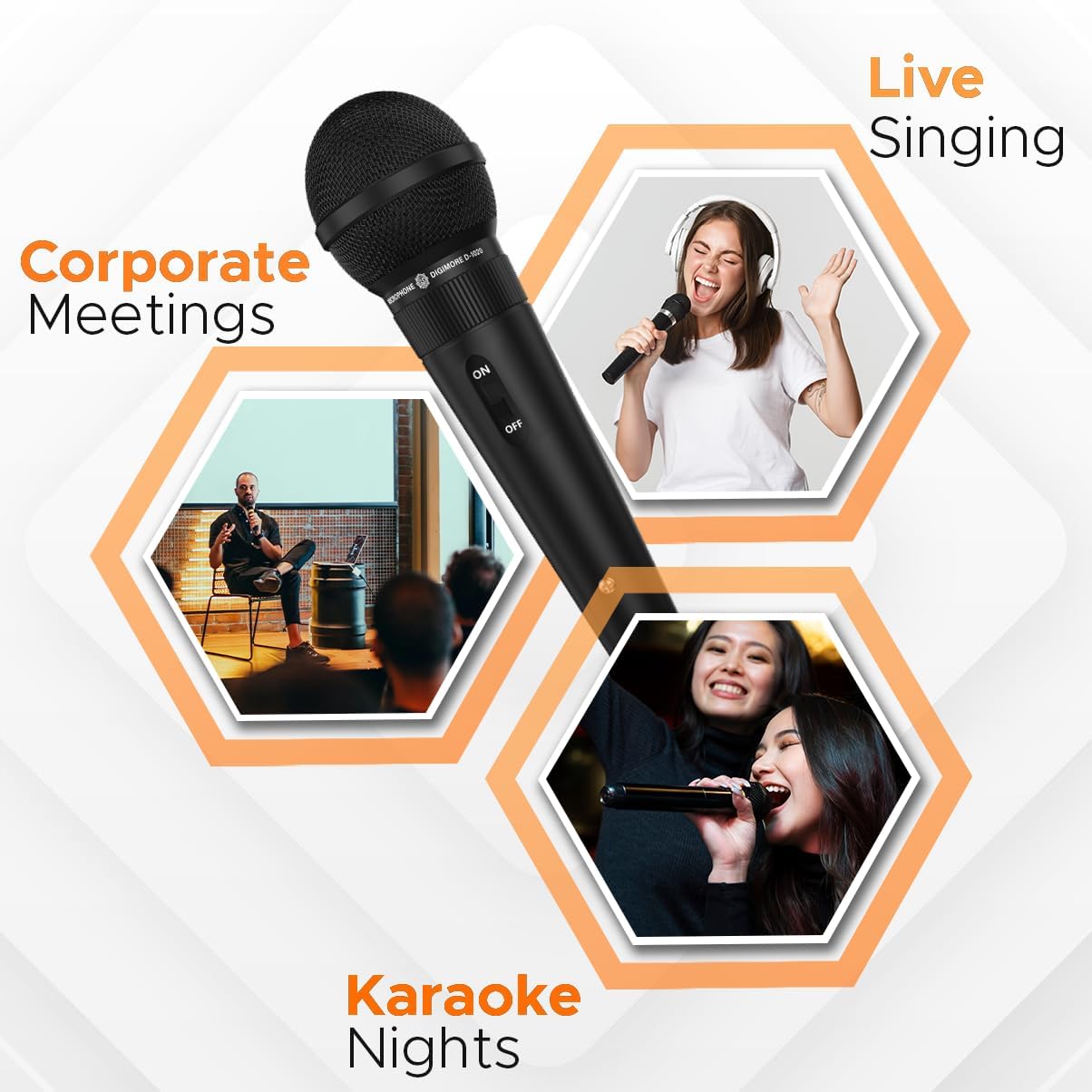 DIGIMORE Super-kardioidalny mikrofon dynamiczny, przewodowy mikrofon z kablem XLR 6 m i uchwytem na mikrofon, do wokalu, śpiewania, karaoke, występów na żywo, studia, systemu nagłośnienia, nagrywania