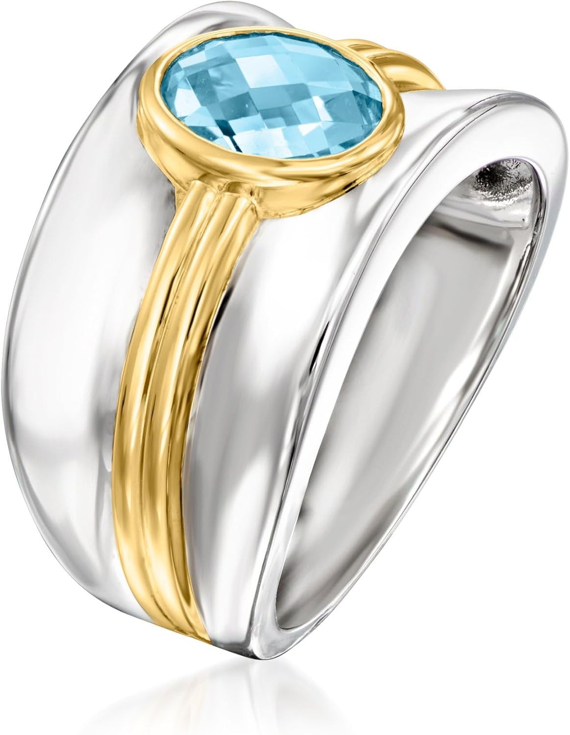 Ross-Simons 1.20 Carat Swiss Blue Topaz Ring in Sterling Silver and 18kt Gold Over Sterling