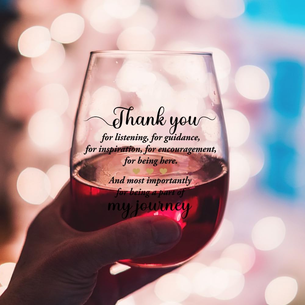 DYJYBMY Thank You For Listening For Guidance For Inspiration For Encouragement Wine Glass With Gifts Box, Clear Stemless Wine Tumbler, Graduation Farewell Gifts For Teacher Bestie Family Friend BBF - Image 5
