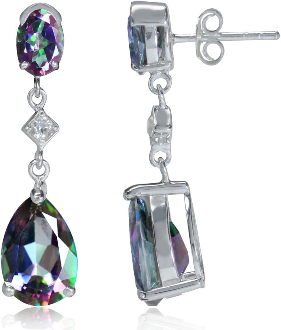 Silvershake Genuine Gemstone 925 Sterling Silver Dangle Drop Post Earrings