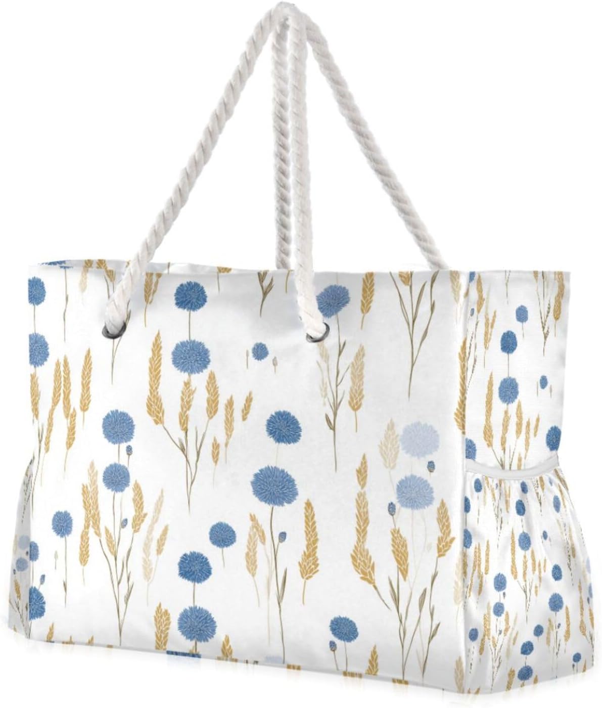 Cornflowers and Golden Wheat Beach Bags for Women Ladies Large Canvas Tote Shoulder Bag Waterproof Travel Bags for Gym Swim Pool Camping