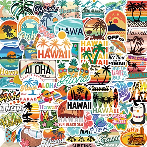 Cute Hawaii Summer Waterproof Stickers for Water Bottles 50PCS Sun Beach Sea Stickers Pack for Laptop Scrapbook Luggage Decals Cool Sticker for Kids Teens Girls Gift Party Supplies