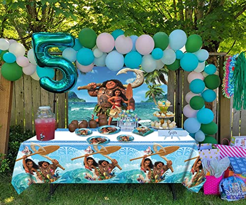 Moana Birthday Party Supplies,Moana Party Tableware Set,Blue Paper Plates Napkins Forks Tablecloth For Kids Girls Boys Summer Beach Moana Theme Birthday Party Cake Table Decor,10 Guests #TOP2