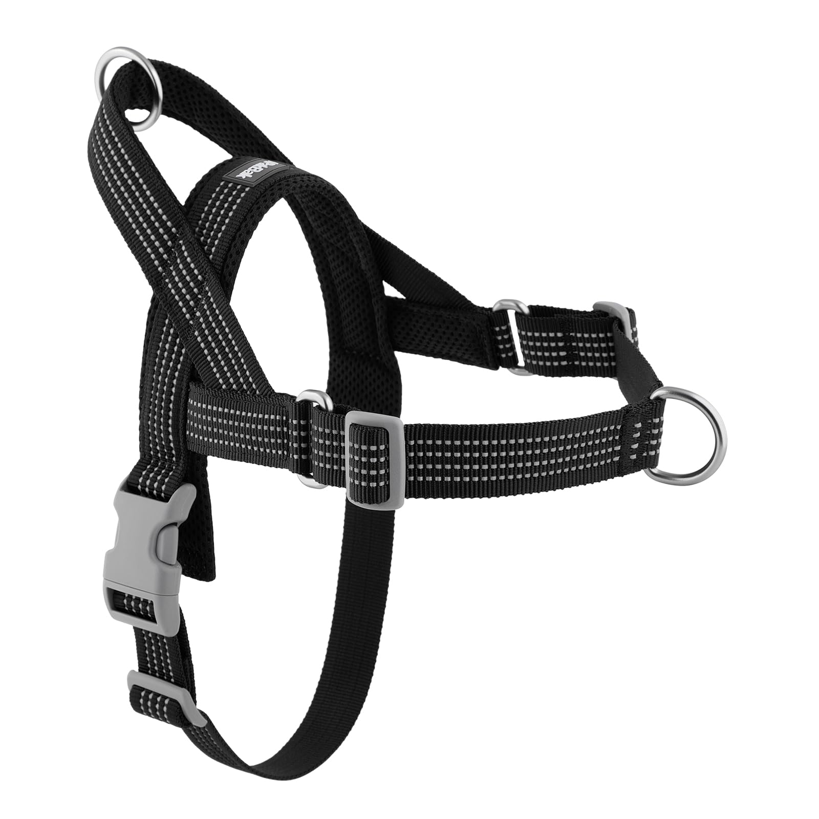 No Pull Dog Harness with Handle, Adjustable Soft Mesh Padded Reflective Walking Harness with Front Clip for Small Medium Large Dogs – Quick Fit No Escape for Training and Hiking (Black, XL)