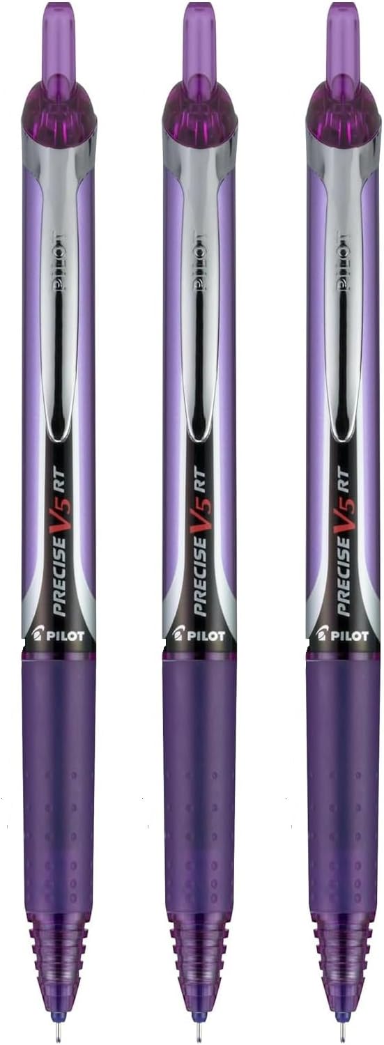 Precise V5 RT Retractable Rolling Ball Pens, Extra Fine Point (.5mm), Red Ink, 6-pk; Premium Comfort Grip, Bundle with Plastic Reusable Pouch