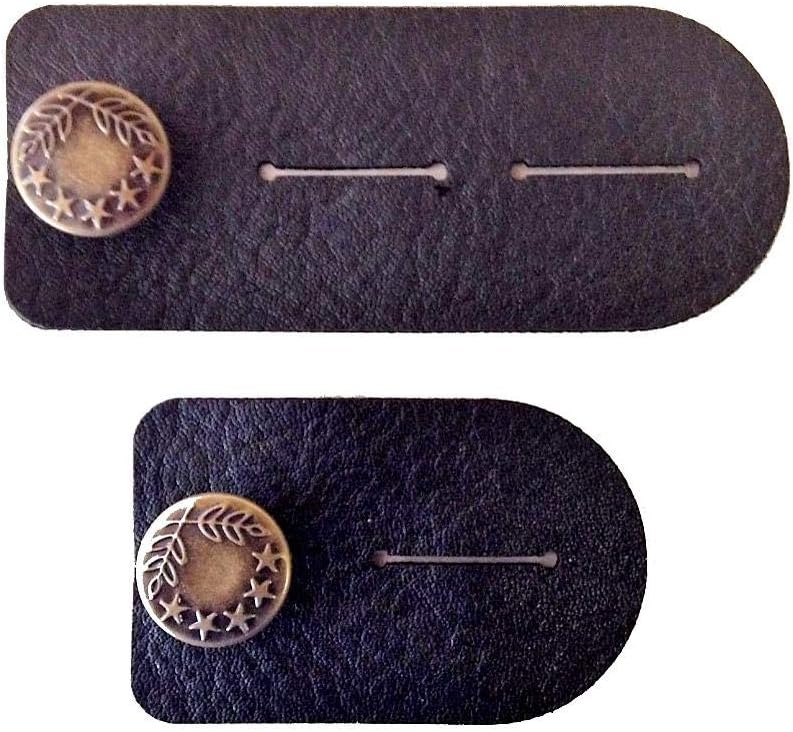 Waist Extender Set of 2 for Men or Women (Black) with Bronze Button for Jeans, Pants, Skirts or Shorts