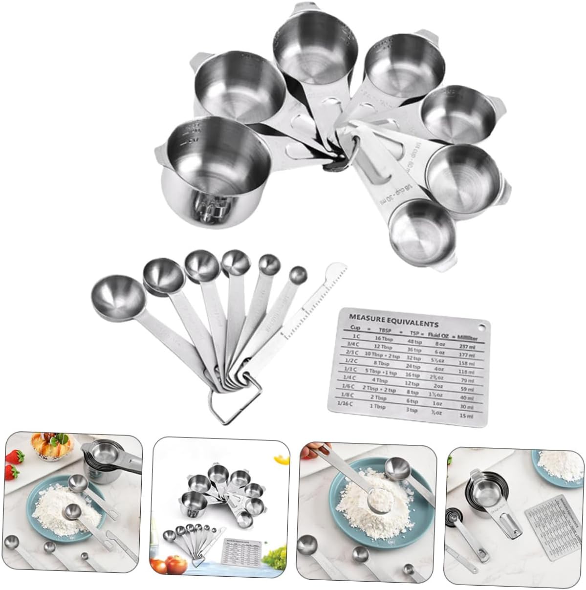 15pcs Stainless Steel Measuring Cups Spoons Set Kitchen Multi-purpose Scoop Portable Rice Spoon Cup for Kitchen