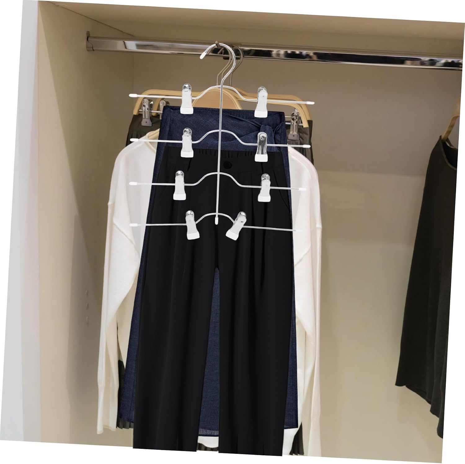 Cabilock 4pcs Multi Functional Skirt Hangers Space Saving Skid Pants Hangers with Rotatable Clips for Neat and Organized Clothing Storage