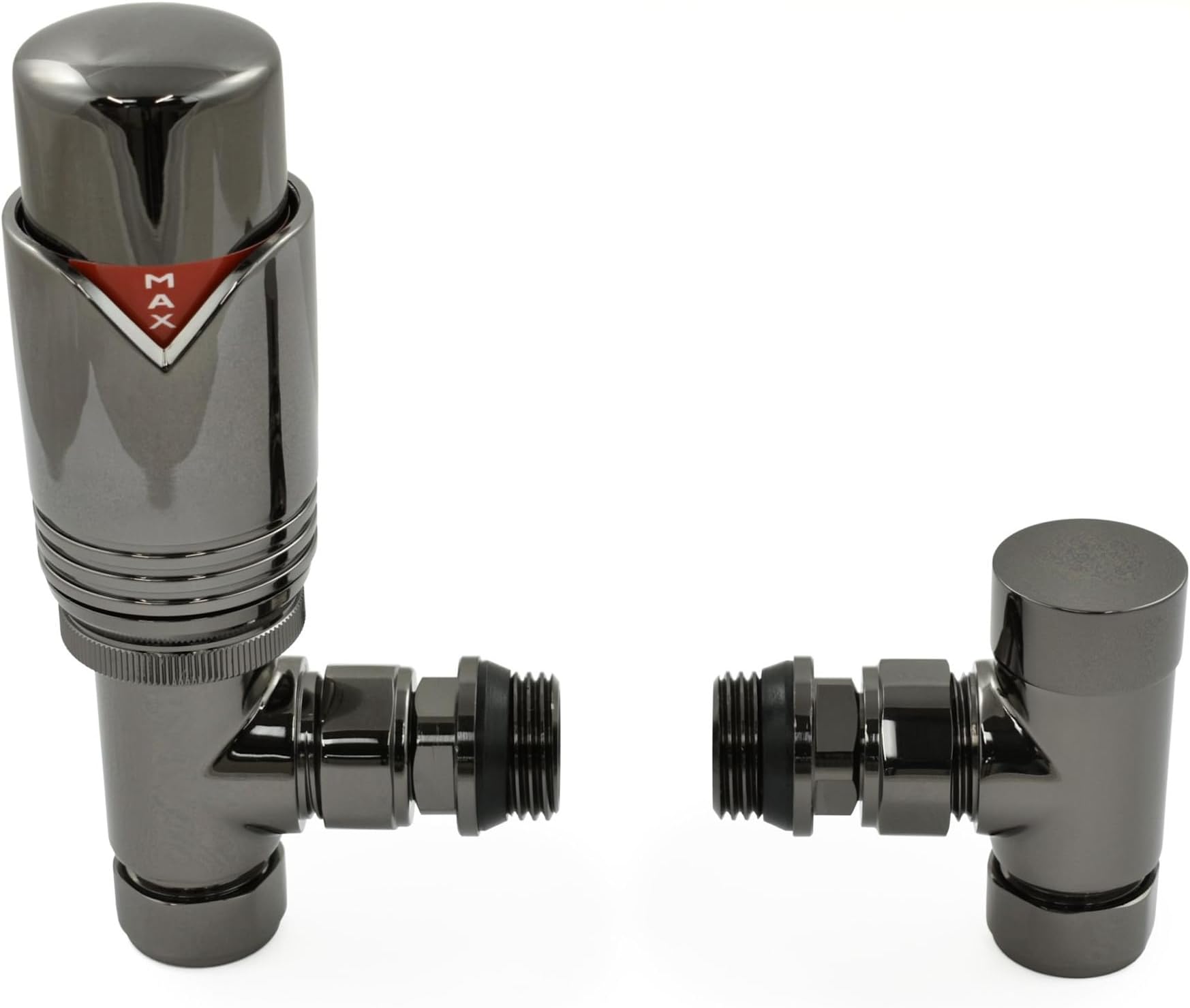 Realm Thermostatic Radiator Valve Set - Black Nickel Radiator Valves inc. Angled TRV & Lockshield