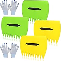 Chicarry 2 Sets Leaf Scoops Hand Rakes with Gloves - Lightweight Plastic Leaf Grabbers for Lawn Cleanup, Kids & Adults, Yellow Green