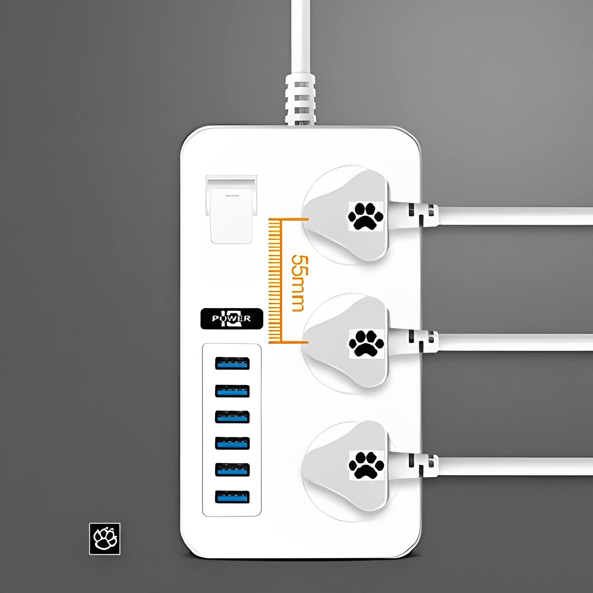 MEI JIA Universal Power Strips 3 Way Outlets 6 (3.1A) USB Ports, Surge Protection Socket Switch Portable Charger -White
