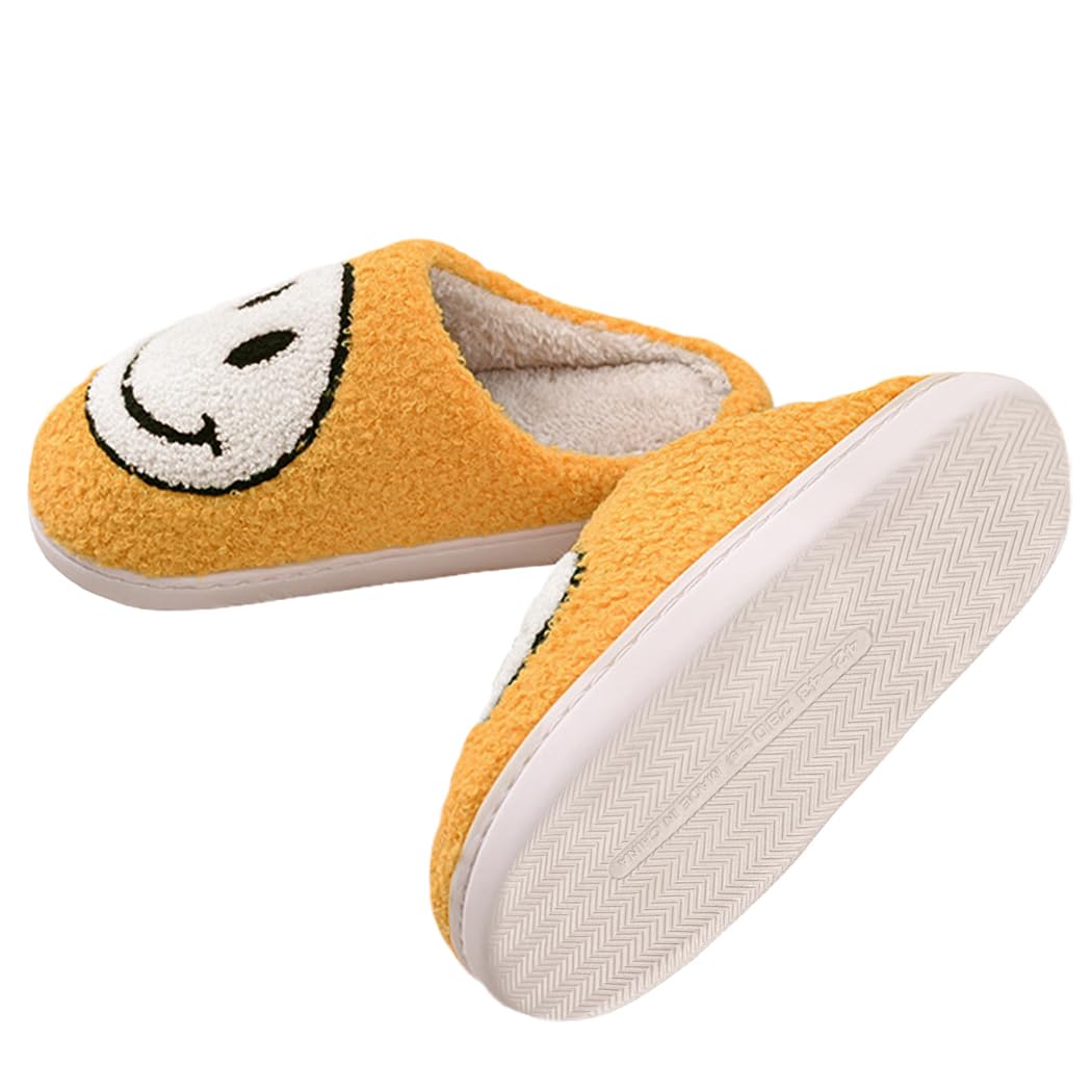 NaichuoSmile Face Slippers for Women, Retro Soft Plush Comfy Warm Fuzzy Fluffy House Slippers, Anti-Skid Slip-on Bedroom Slipper