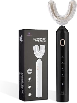 Ultrasonic U-Shaped Toothbrush for Adults, Electric Toothbrush for Teeth Whitening, Automatic 360-degree with Waterproof IPX7, 4 Modes for CleaningBlack