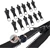 12Pcs Black Fix Zip Puller, Luggage Zipper Pull Replacement, Zip Slider Repair Instant Kit,Replacement Zipper, Fix Removable Rescue Pack, for Sewing Clothes, Jacket,Zippers