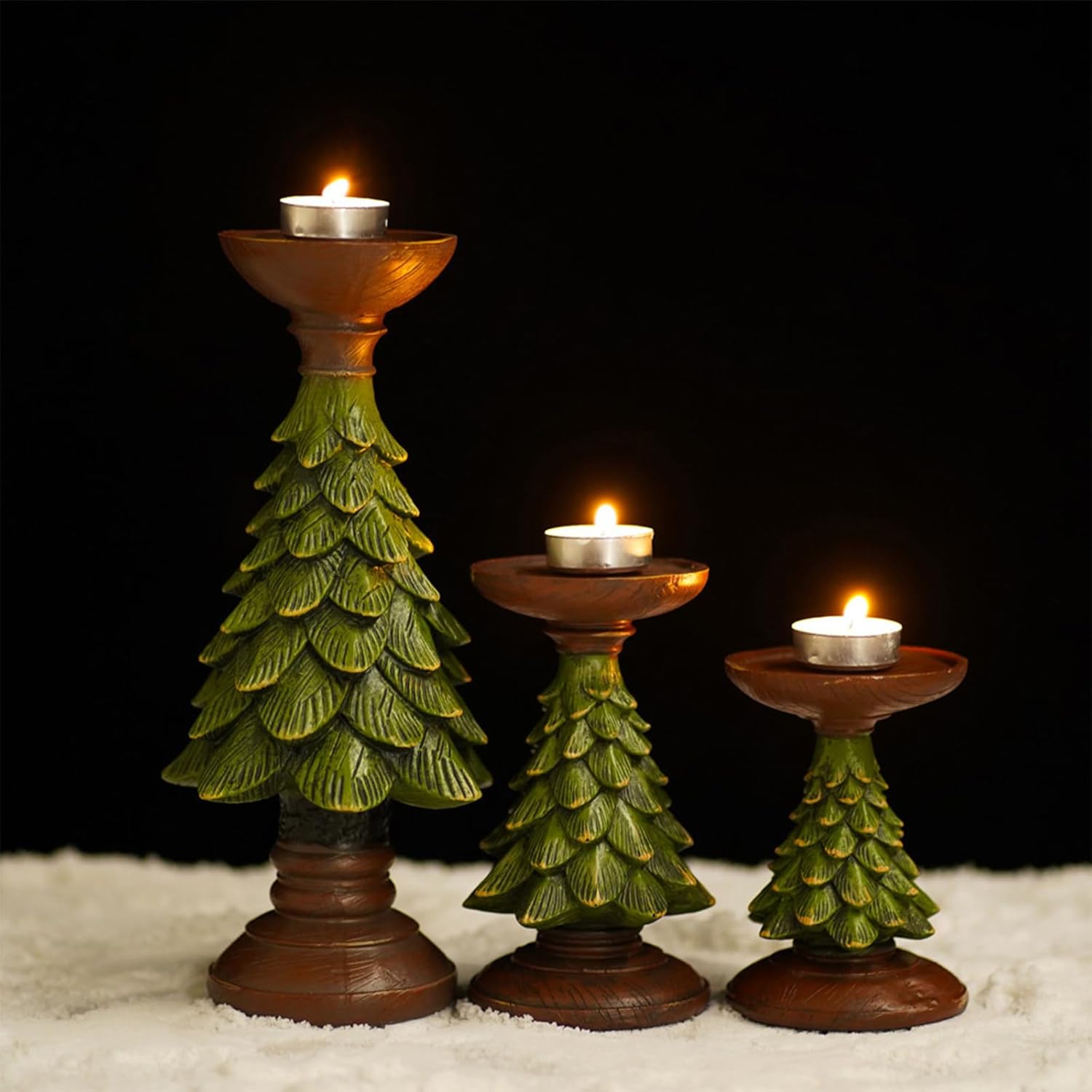 Christmas Tree Candle Holder Set of 3, Handmade Festive Decor for Christmas Gatherings, Birthday Parties & Wedding Tables, Stylish Resin Home Accents for Holiday & Daily Use,Green