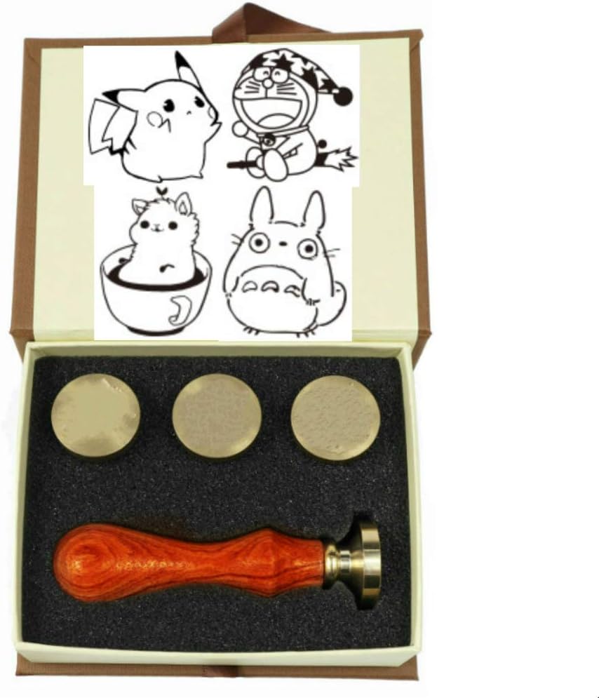 Wax Seal Stamp Set, SeeSky 4 Pieces Wax Sealing Wax Stamps Copper Seals+1 Piece Wooden Hilt.Gift for Birthday Christmas Themed Party