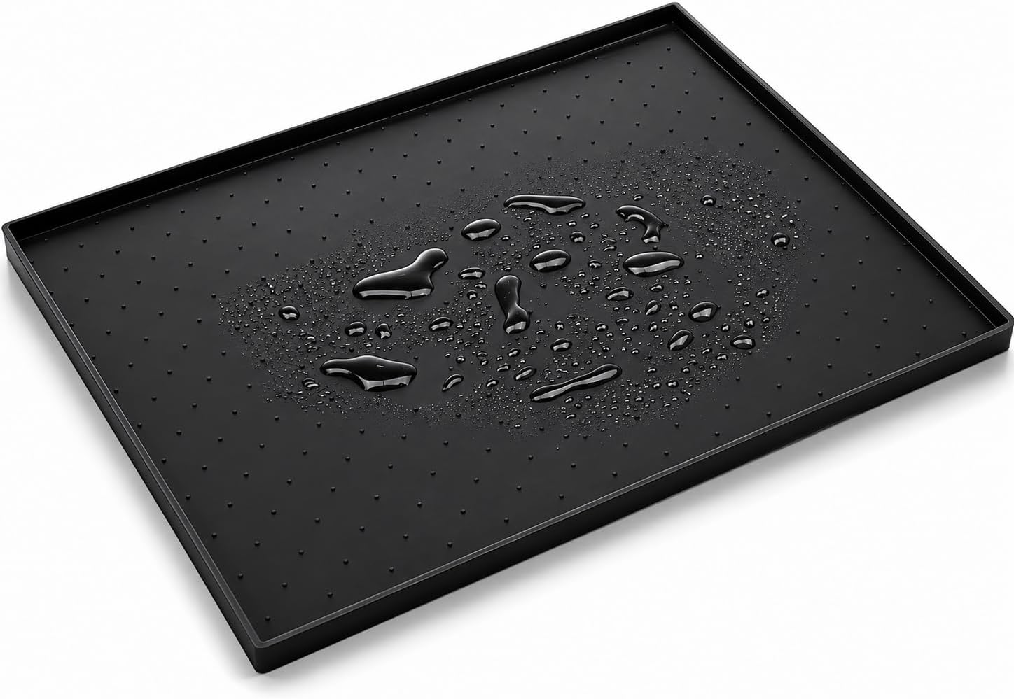 Silicone Dog & Cat Feeding Mat, Waterproof Pet Food Mat with Raised Edges & Non-Slip Surface, Easy to Clean, Protect Floors from Spills, for Food & Water Bowls (Black Large)