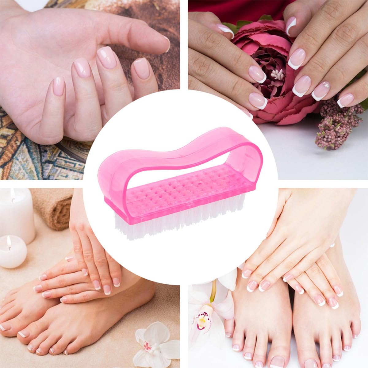Generic 5pcs Nail Brush Manicure Tools Set Dust Cleaning Brushes for Fingernails and Toenails with Comfortable Handle, Rose Red, Suitable for Professional Nail Art and Home Manicure