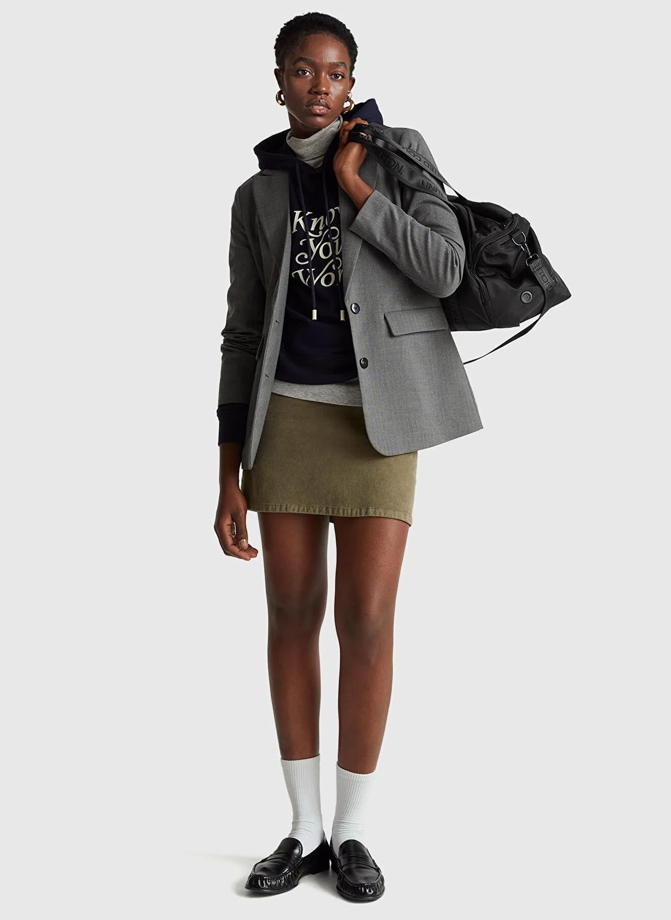 United Colors of Benetton Pamuk Karışımlı Önü Yazı Baskılı Kapüşonlu Sweatshirt, S, 125A3WNWD201C, Lacivert, kadın