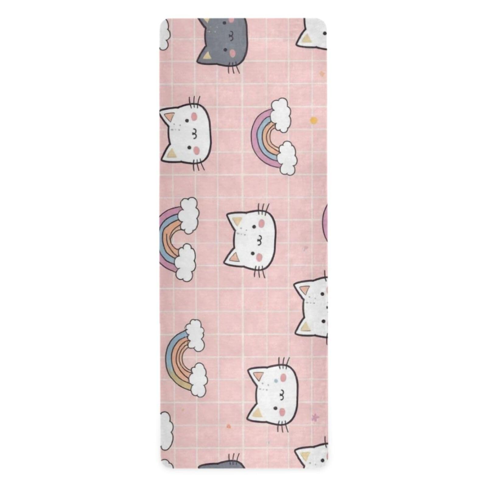 CEBUGI Non-Slip Yoga Mat For Women/Men Anti-Tear Exercise Mat With Storage Bag For Yoga Pilates Floor Workout At Home And Gym,Cute Kitty Head