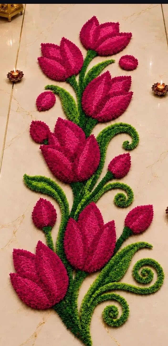 Handmade Floral Door Side Rangoli | Reusable Entrance Floor Decoration | Decorative Flower Border Rangoli for Diwali, Navratri, Ganesh Chaturthi, Housewarming & Festival Home Decor | Multicolour | Festival Home Decor, Flower Border Design, Entrance Decoration, Diwali & Navratri Use, Decorative Floor Art-image-28