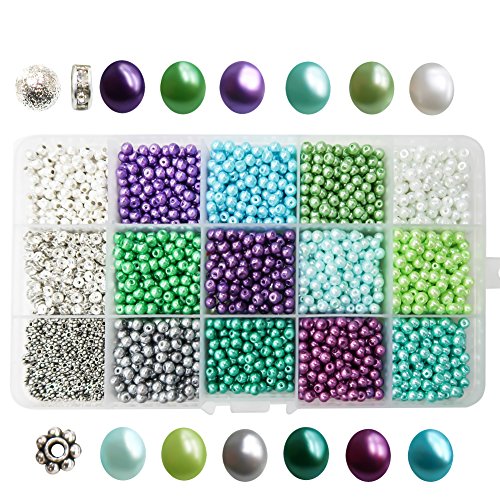 TOAOB 3800pcs Glass Beads Kit 4mm Multicolor Pearl Beads and Metal Spacer Beads with 1 Roll Crystal Elastic String for Crafts Bracelet Necklace Jewelry Making