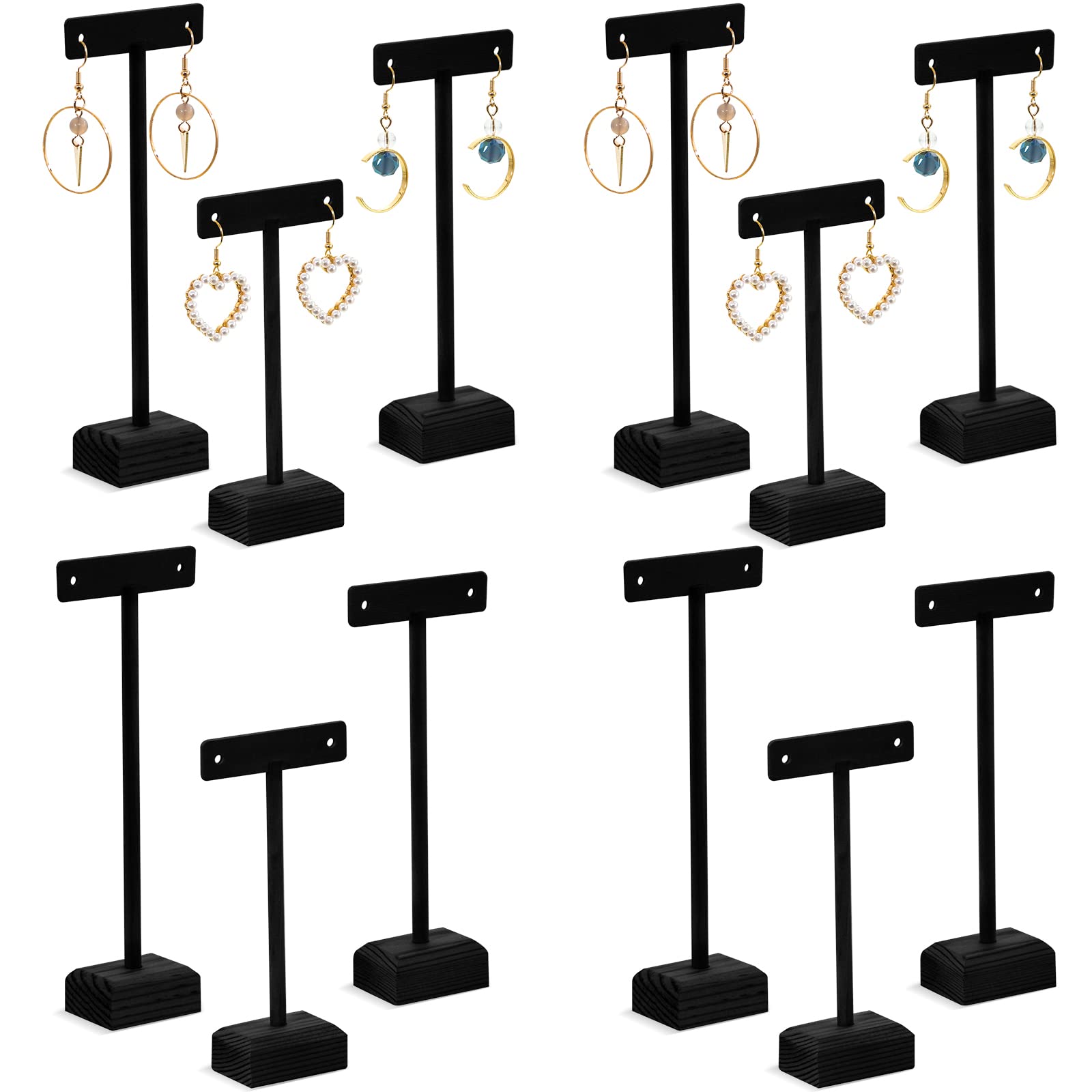 Marsui Earring Display Stands for Selling Set Wood T Bar Earrings Display Stand Holder for Jewelry Necklaces Bracelet Earrings Showroom Trade Display(Black, 12 Pcs)