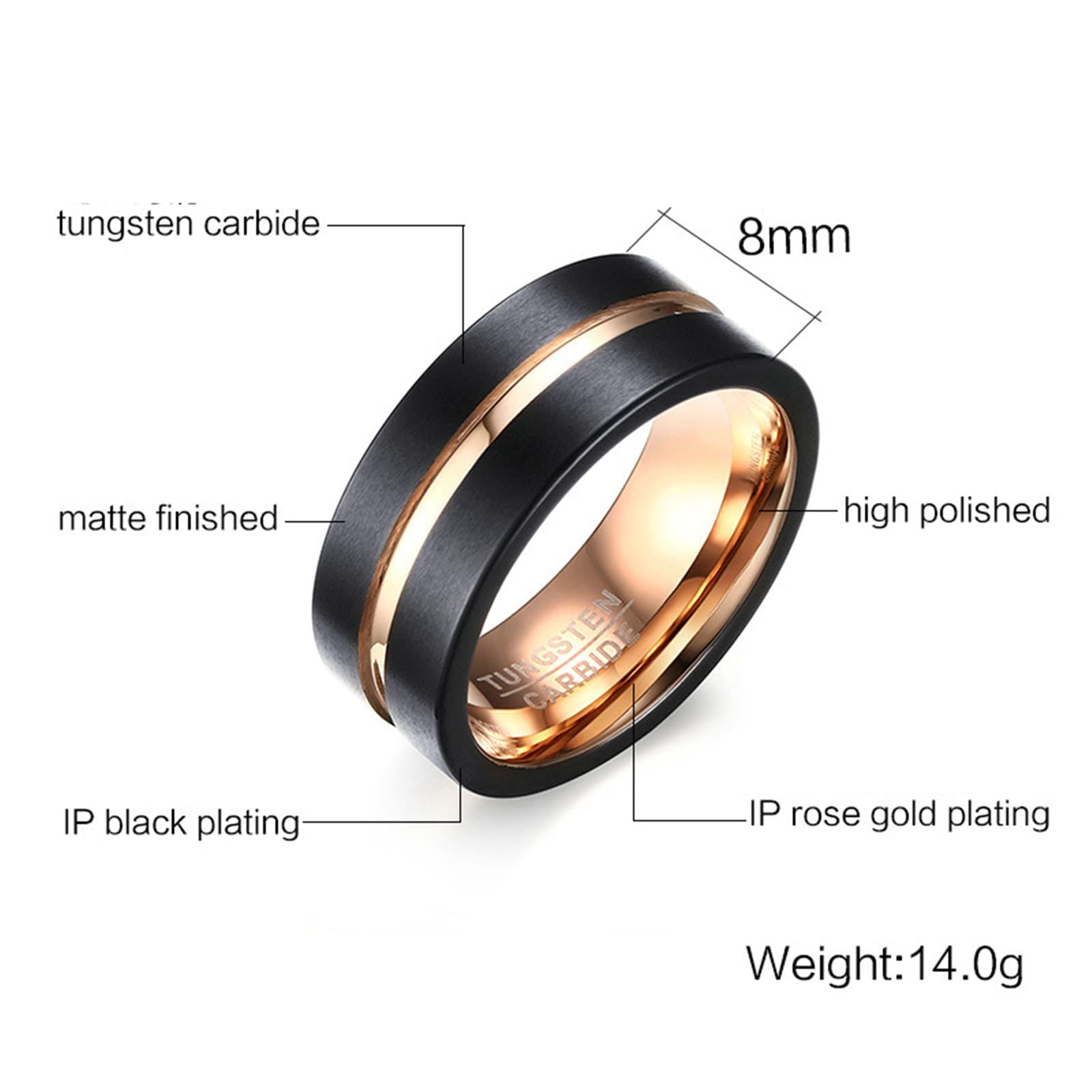 Aeici Anillo Fiancaille para hombre y mujer, anillo grabado de tungsteno, anillo cepillado, bicolor, 8 mm