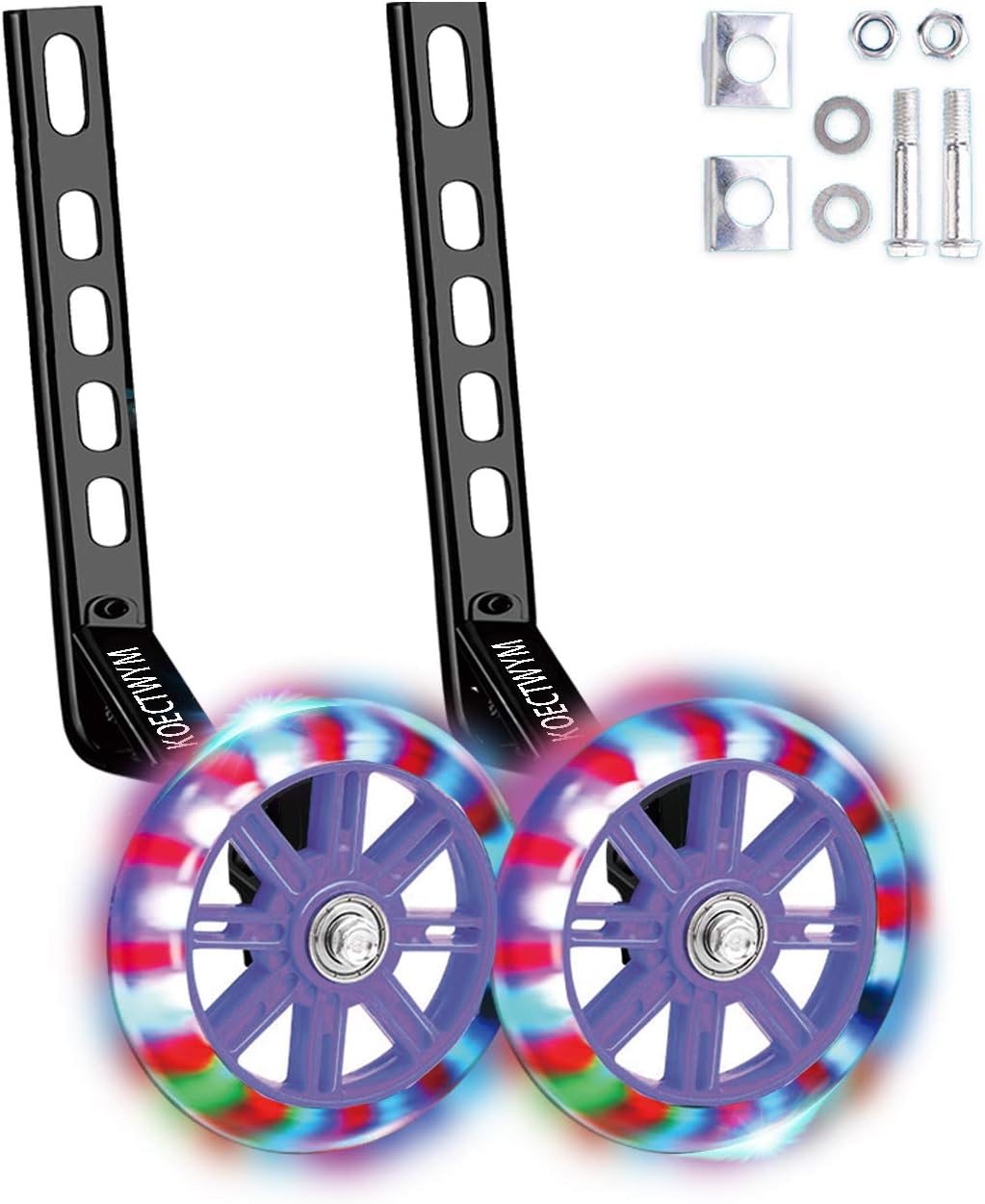 Kids' Bicycle Training Wheels Flash Mute Heavy Duty Rear Wheel with Stabilizers Mounted (for 12 14 16 18 20 inch Kids Bike) 1 Pair + 1 Reflective Tape + 2 Reflective Arm Bands (Black) : Sports & Outdoors