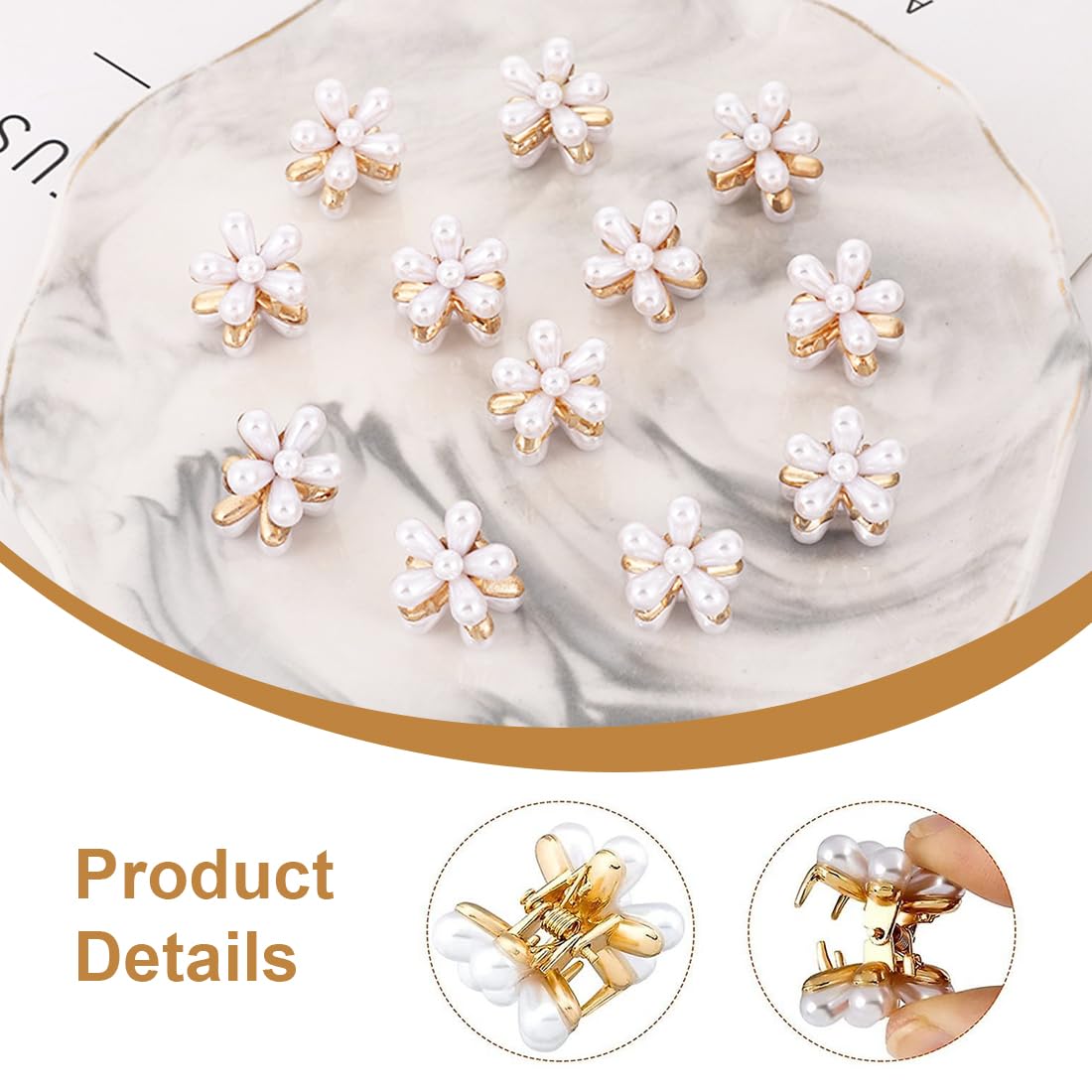 12 Mini-Perlen-Haarspangen Blumenform – Weiß/rosa, Metallklammern Für Damen & Mädchen