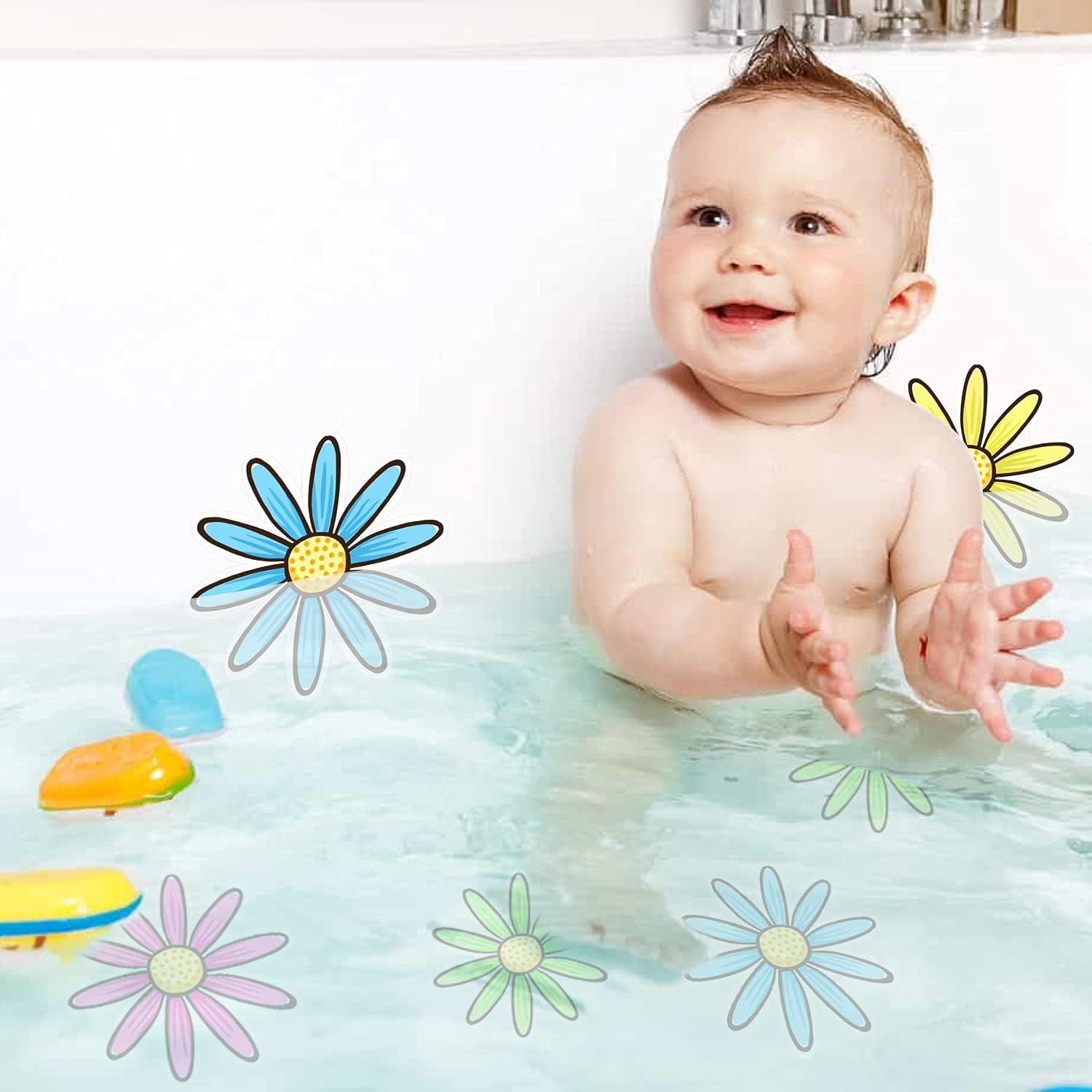 Non Slip Bathtub Stickers, 14 PCS Daisy Flower Shape Bath Tub Slip Stickers for Bathtub Shower and Bathtub Safety, Shower Treads Adhesive Appliques with Premium Scraper : Home & Kitchen