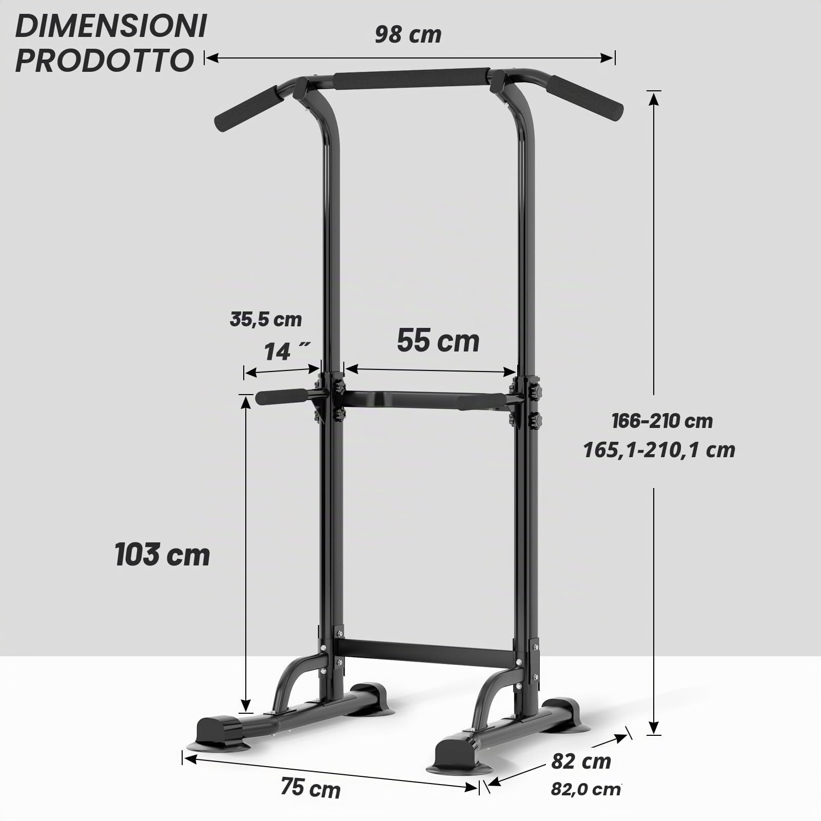 SDHYL Power Tower Dip Station Sbarra Sollevamento Impugnature per Flessioni Trazioni Addominale e Schiena Regolabile di Forza per Allenamento Fitness Adatto per Palestra Domestica Allenarsi
