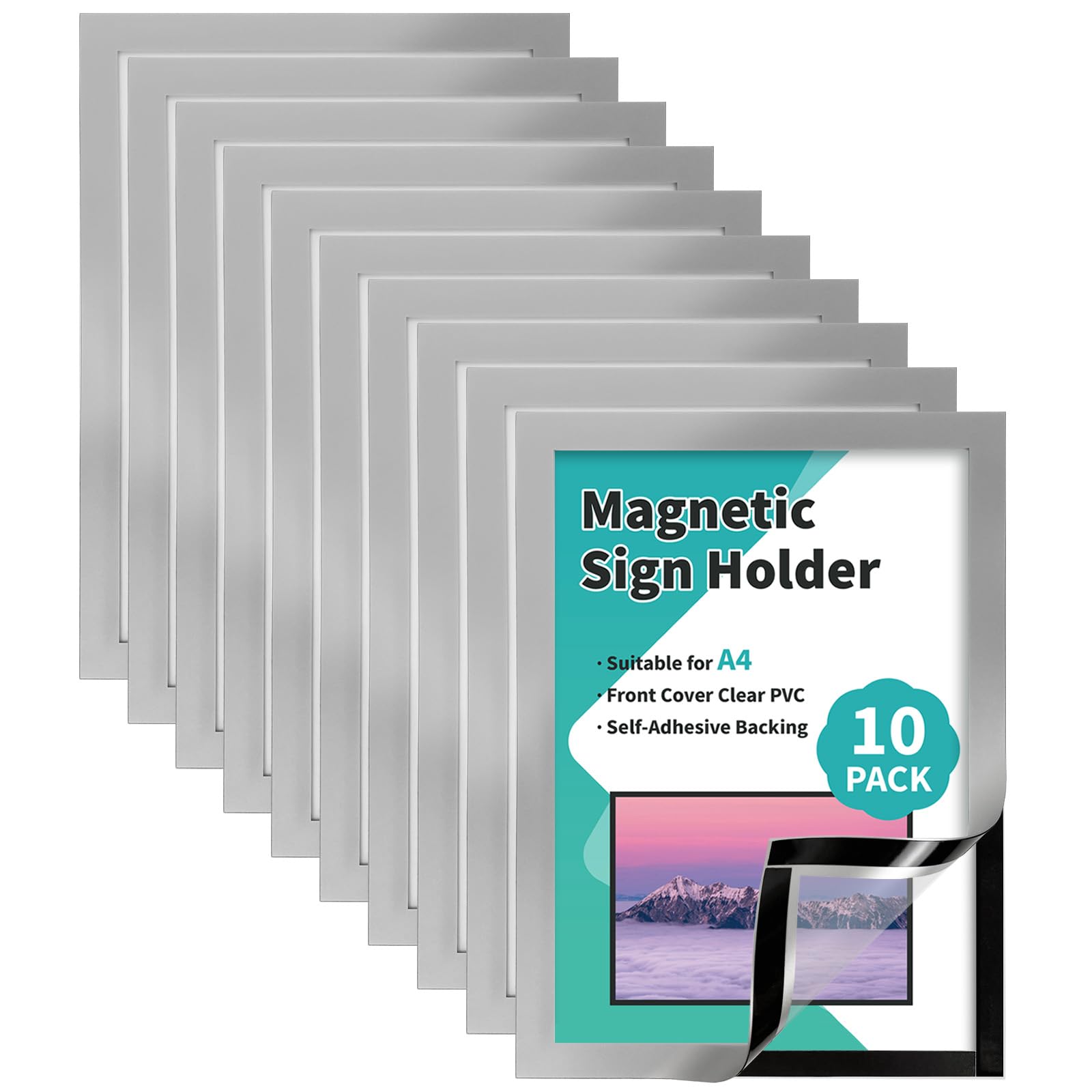 Support magnétique A4 Binditek cadre argenté autocollant étanche pour document et mur x10