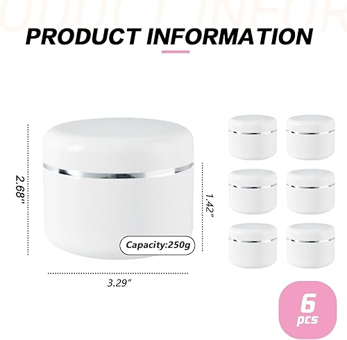 Miniatura 2 de 6 unidades de 8.5 fl oz/8 oz blanco vacío plástico cosméticos contenedores con tapa redonda para crema facial DIY exfoliante corporal máscara loción