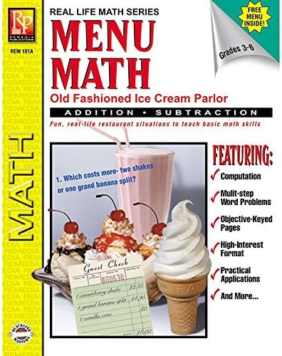 Remedia REM101A Menu Math Ice Cream Parlor Book-1 Ream Parlor Book 1-Add & Subtract
