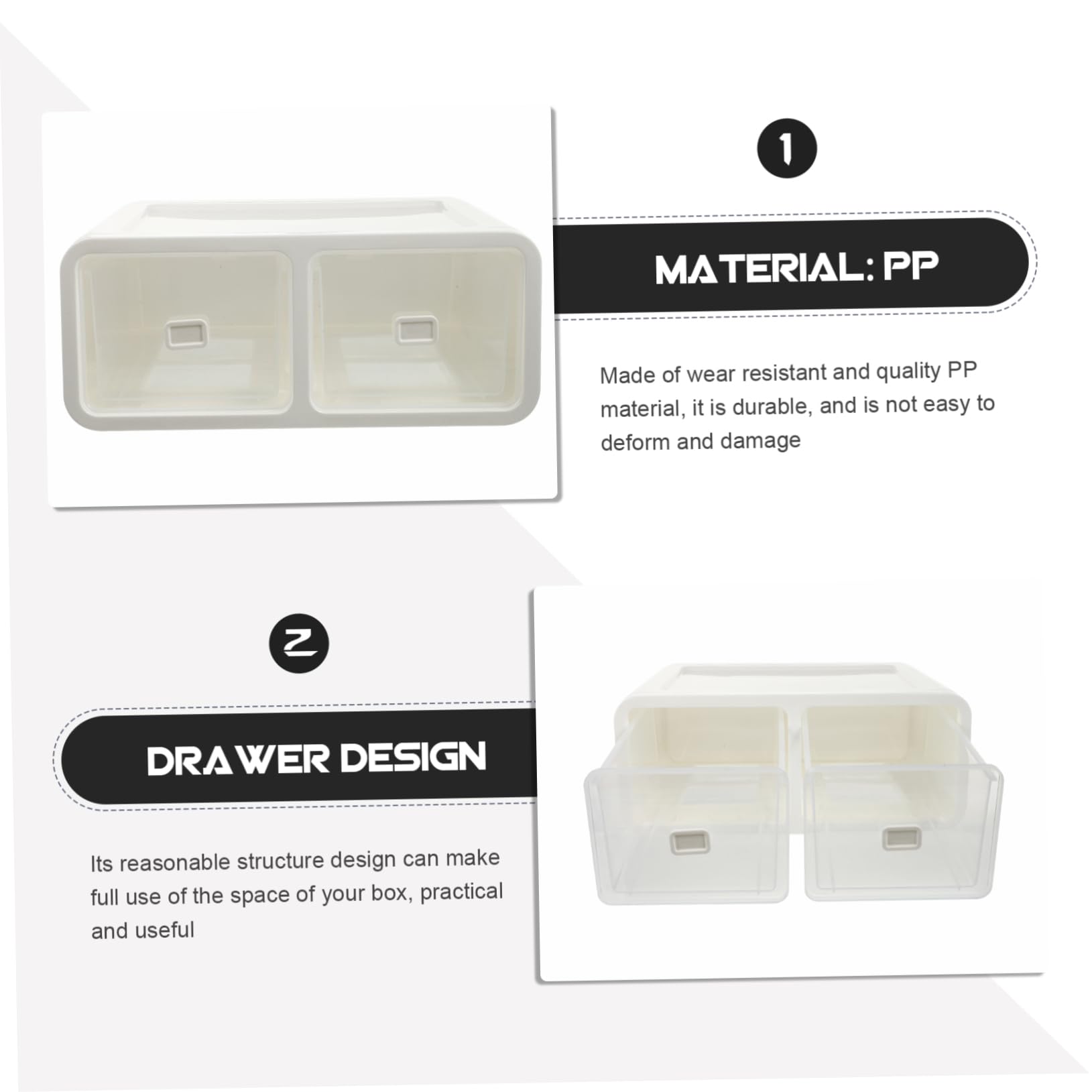 Boîte de Rangement Sous-vêtements Empilable 2 Compartiments en Pp Blanc Résistant Protection Chaussettes et Lingerie pour Placard Maison