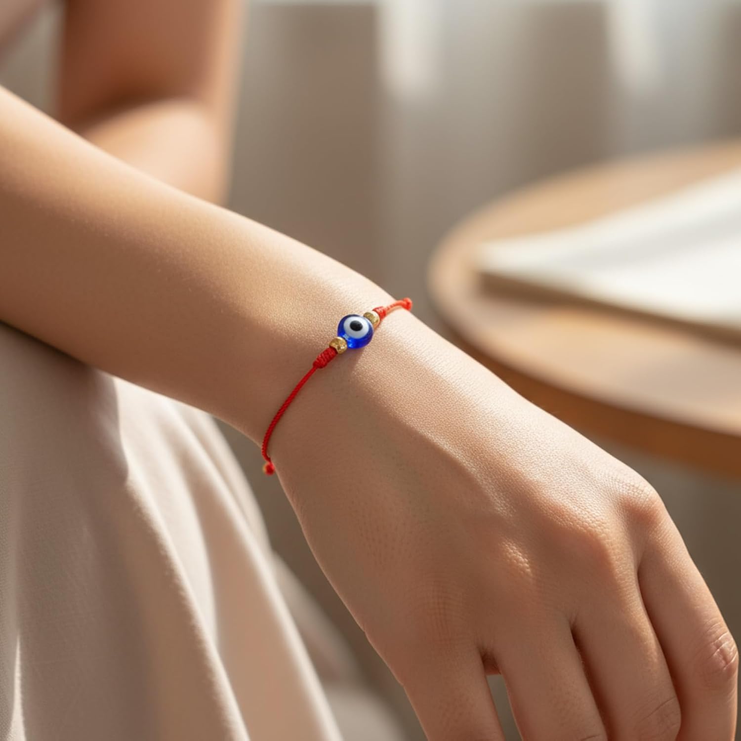 2 Pcs Evil Eye Bracelets for Women Men 7 Knot of Protection Bracelet Adjustable Red String Bracelets with Gold Beads Handmade Braided Eveil Eye Bracelet Jewelry for Women Men Family Friends Gifts