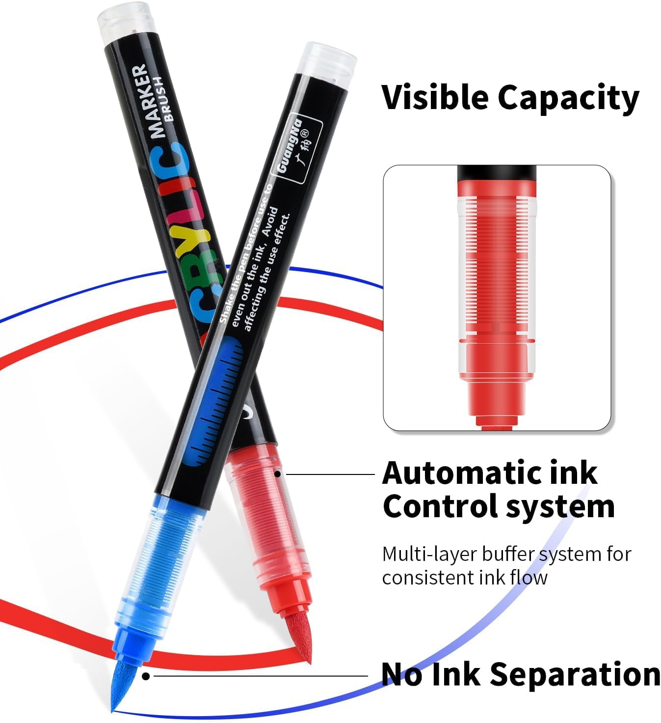 Acrylic Paint Markers Brush Tip 120 Colors, Automatic Ink Control, No-Bleed image 2