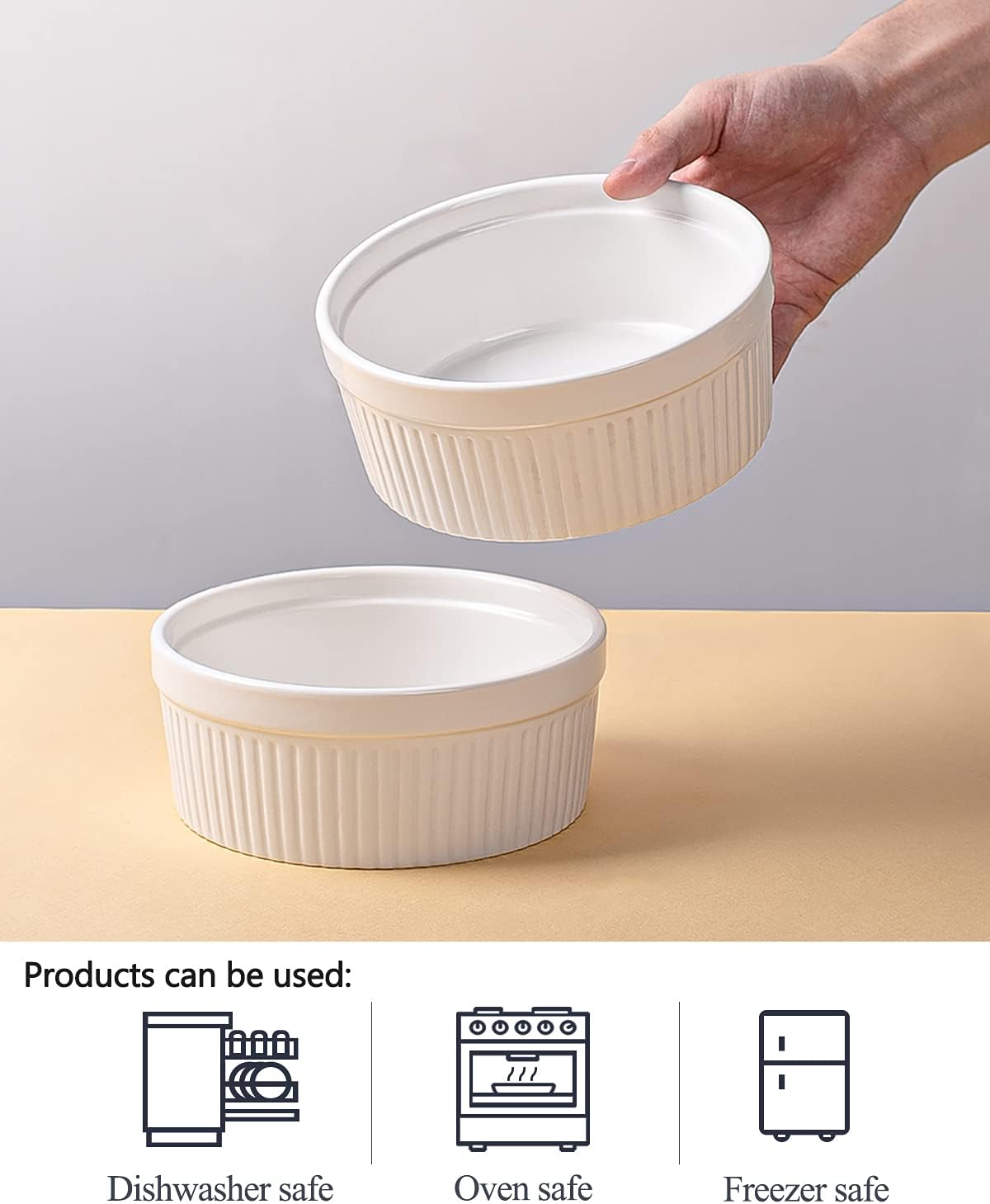 DELLING 16/14/12inch White Rectangular Dessert Plate/Large Ramekins 32 Oz-Souffle Dish for Baking