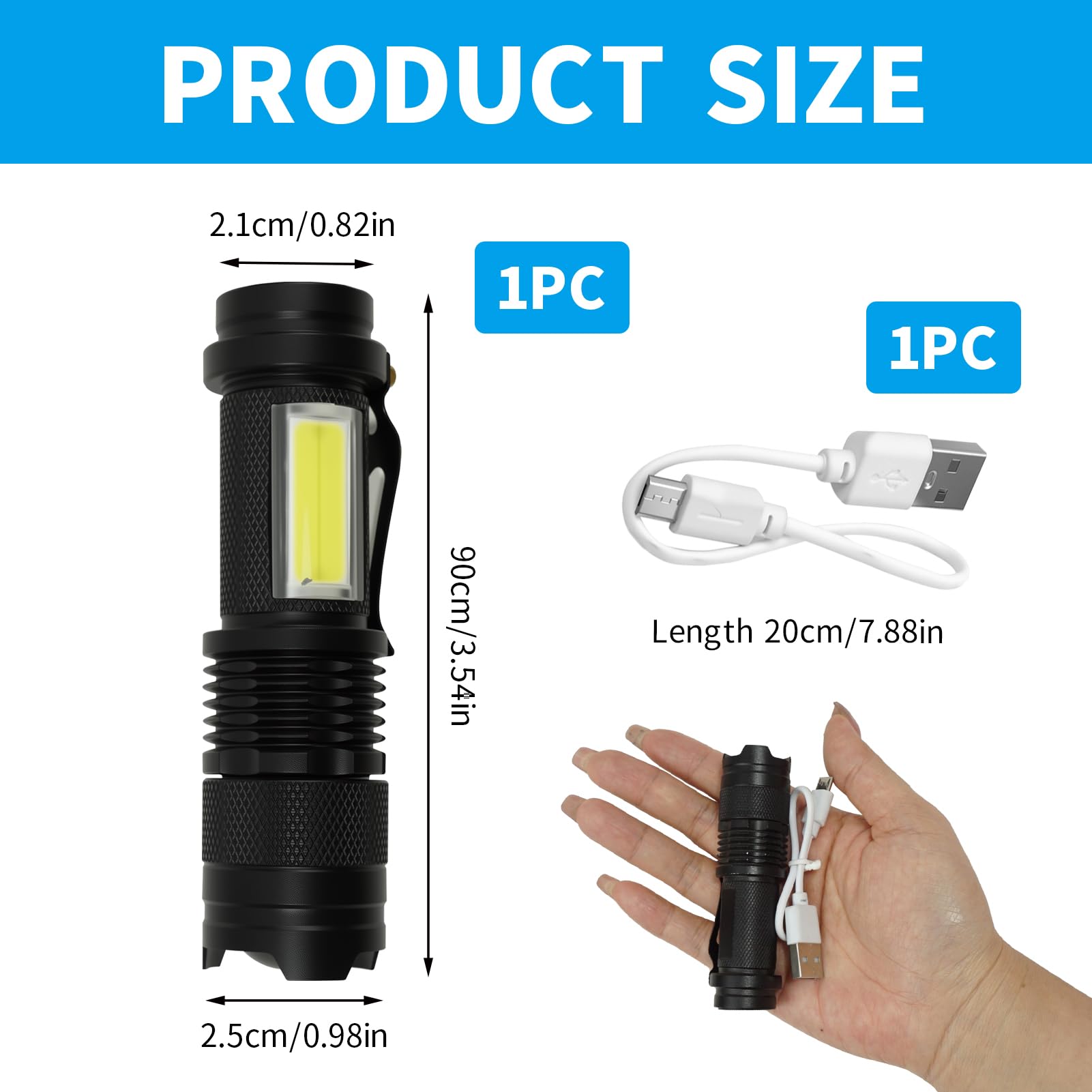 Mini linterna LED, linterna táctica con zoom de alto lúmenes, linterna compacta alimentada por una sola batería para camping, senderismo, emergencias, aventuras al aire libre, uso doméstico, luz de