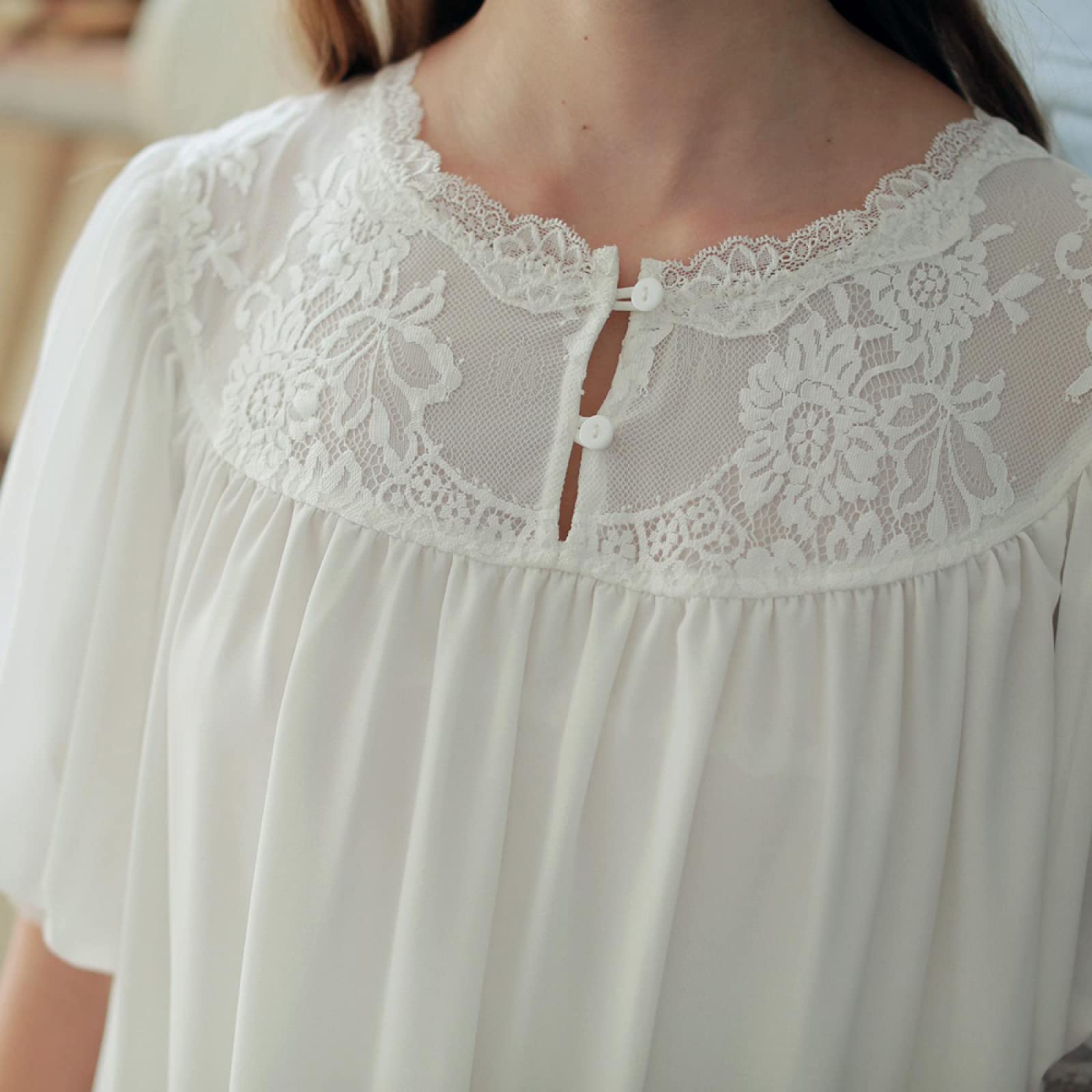 YAROVA Damen Nachthemden - Langes Nachthemd Für Damen, Weich, Bequem, Im Palaststil, Kurzärmlig, Retro-Sommer, Vintage-Stickerei, Nachthemd, Elegante Loungewear, Heimkleidung
