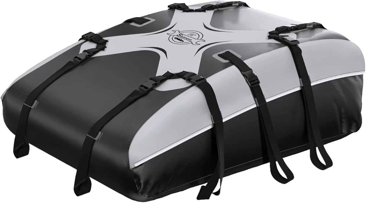 Sailnovo Rooftop Cargo Carrier Car Roof Bag 21 Cubic,Waterproof Cargo Roof Bag for Most Vehicles with/Without Roof Rack with Strap, Anti-Slip Mat,6 Door Hooks(Classic Gray-Black)
