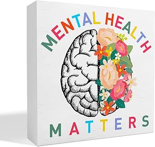 Mental Health Desk Decor Therapy Office School Counselor CBT Therapist Counseling Wooden Box Sign Psychology Decoration for Home Office School Classroom Table Decor