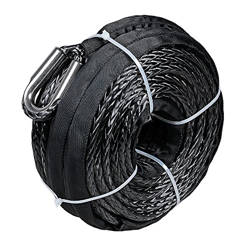3/8 Inch x 95' GRAY Synthetic Winch Line Cable Rope 20000LBs+ Sheath Thimble Recovery Replacement ATV UTV Truck Boat