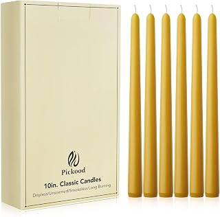 New Burning Formula Unscented Dripless 10-Inch Taper Candles Set of 12 - Spicy Mustard, for Wedding, Dinner - Smokeless, Long Burning - Hand Poured, Colored Tall Candlesticks - Mostaza Picante