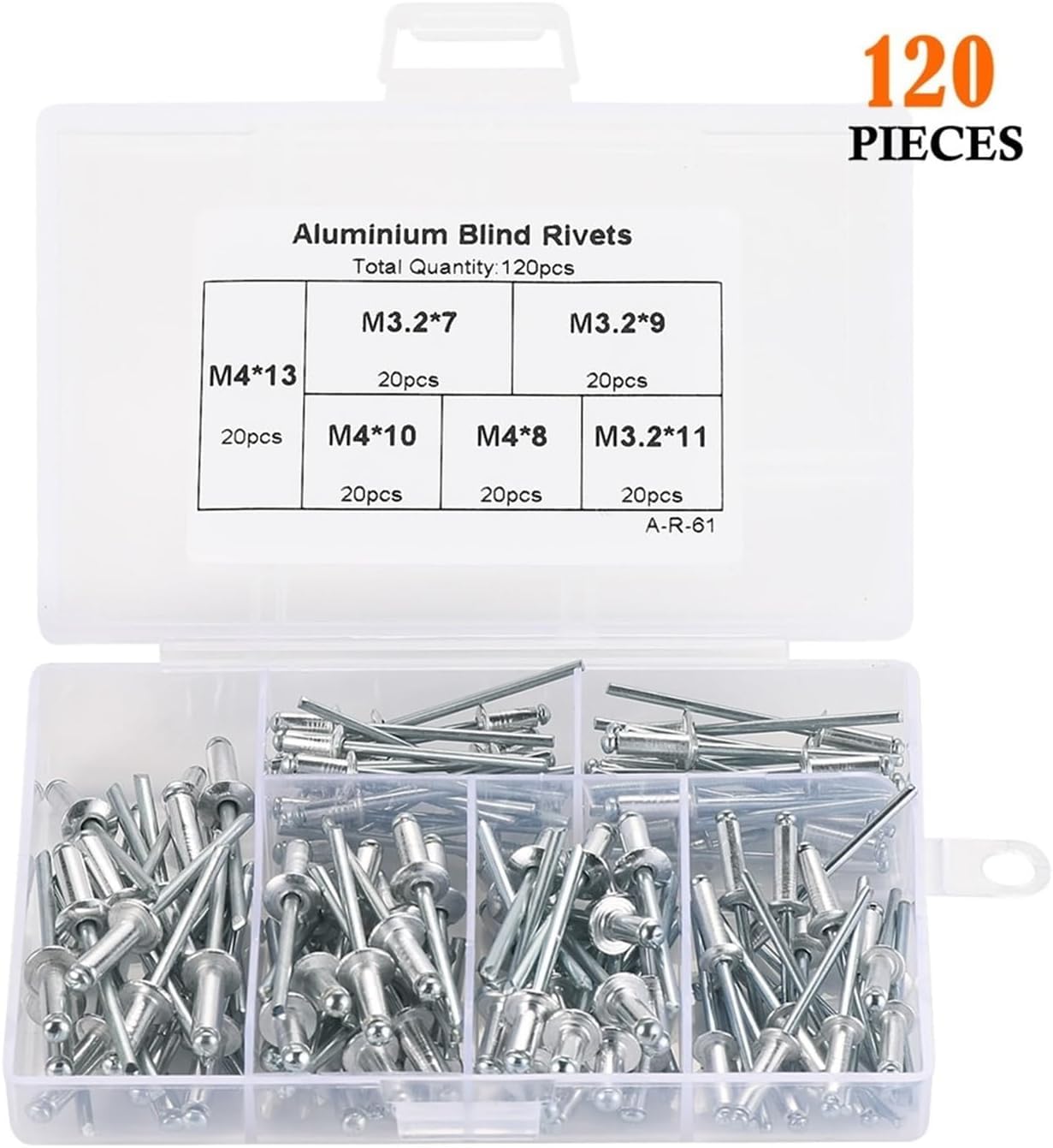 Rivet aveugle à sertir, Kit d'assortiment de Rivets aveugles en aluminium argenté, 120 pièces, M3.2 et M4