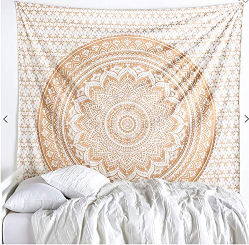 Craft N Craft Tapestry Indian Gold Art - Mandala Wall Decor for Living Room | Twin Size | 82