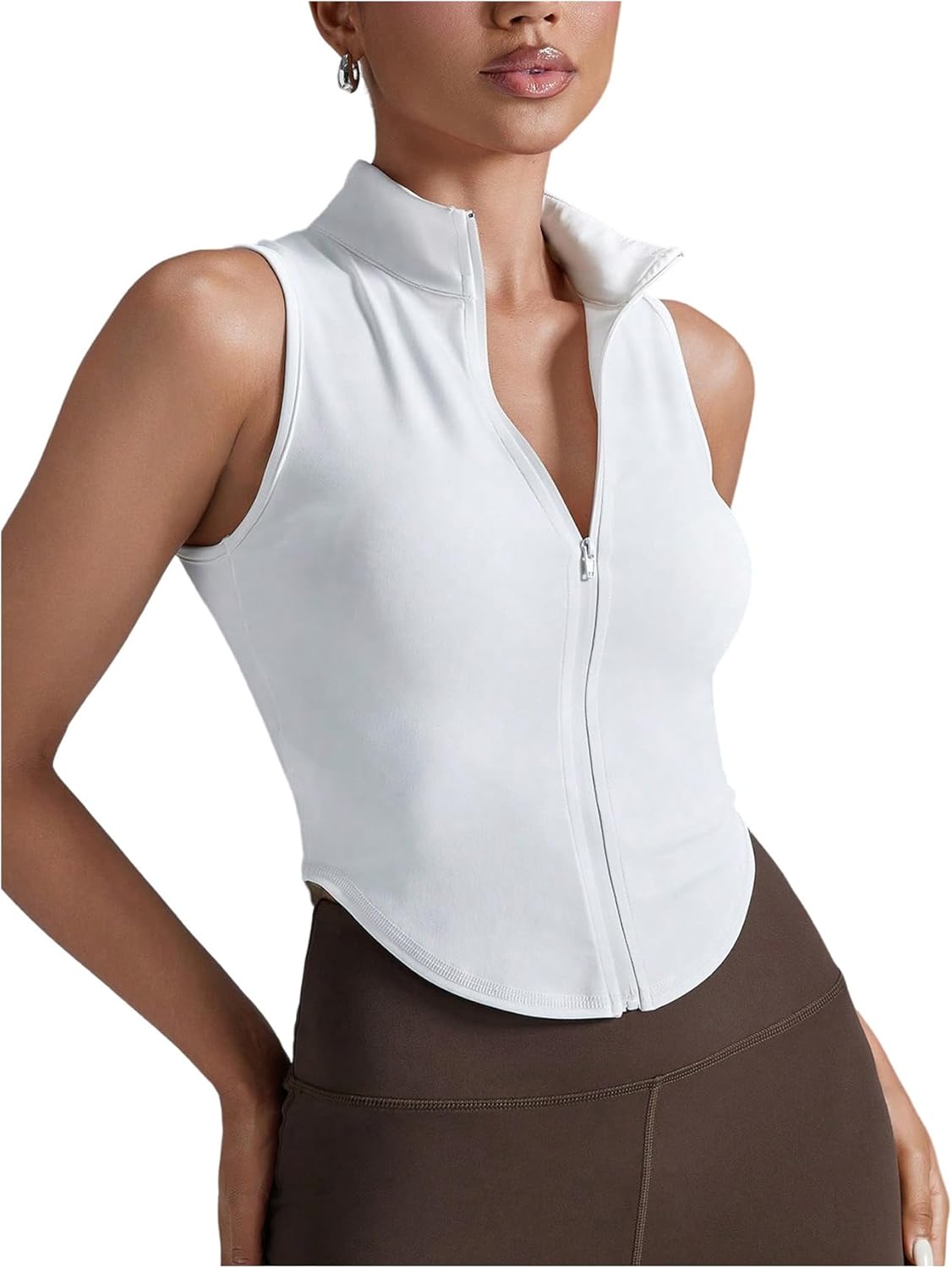 SweatyRocks Women's Sleeveless Zip Up Workout Crop Top Athletic Fitted Shirt Tanks Top